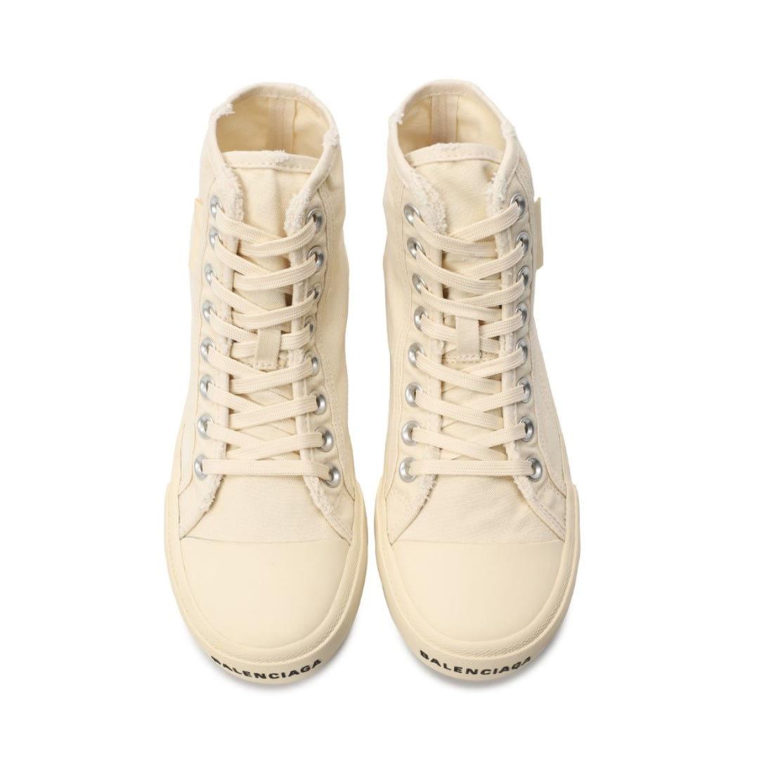 BALENCIAGA Paris High-Top Sneakers Women Ivory Canvas Shoes