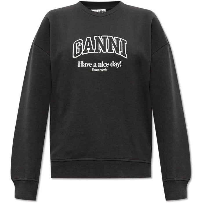 GANNI Charcoal Logo Print Fleece Sweatshirt