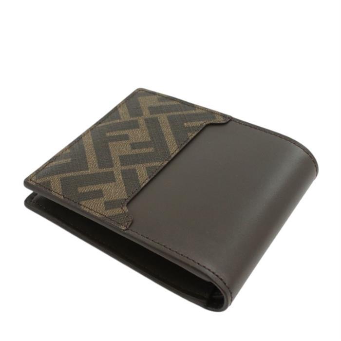 FENDI FF Logo Square Brown Leather Bifold Wallet