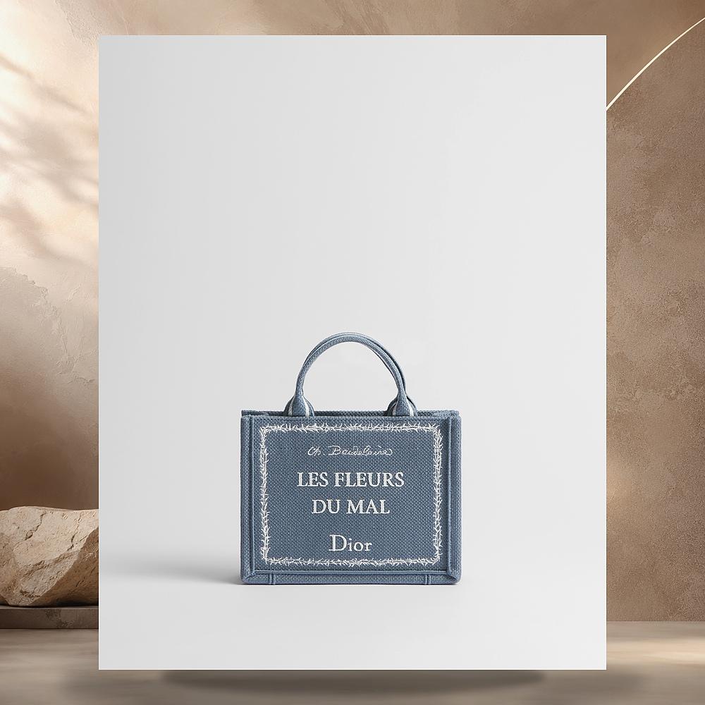 DIOR Blue White Embroidered Book Tote Strap Mini Shoulder Bag