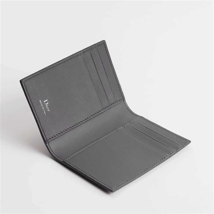 DIOR CD Icon Vertical Bifold Card Holder Wallet Black Leather