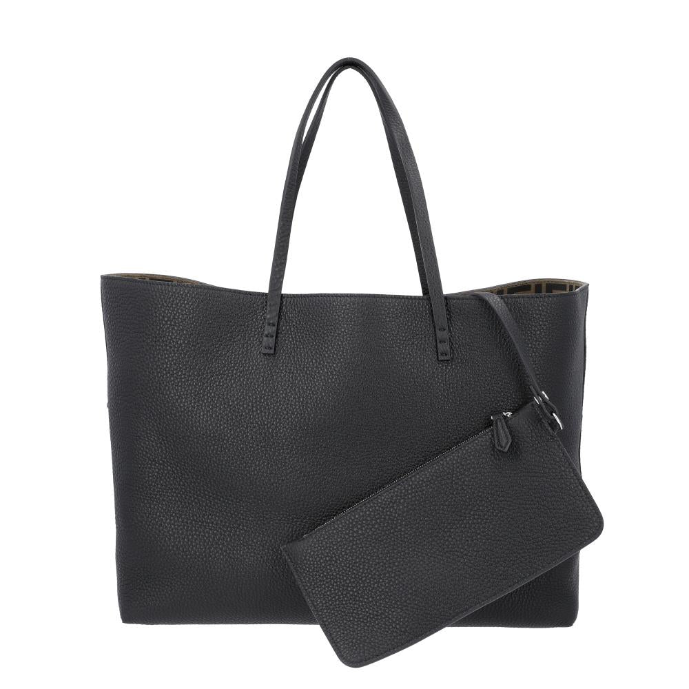 FENDI Roll Medium Tote Bag for Women Black Leather