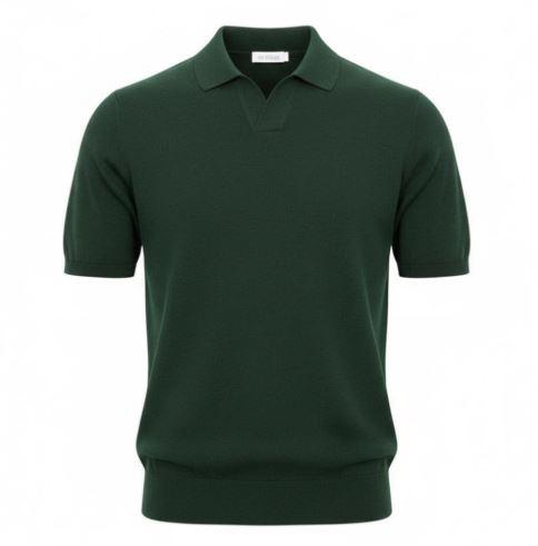 BURBERRY Dark Green Wool Knit Short Sleeve Polo Shirt Men