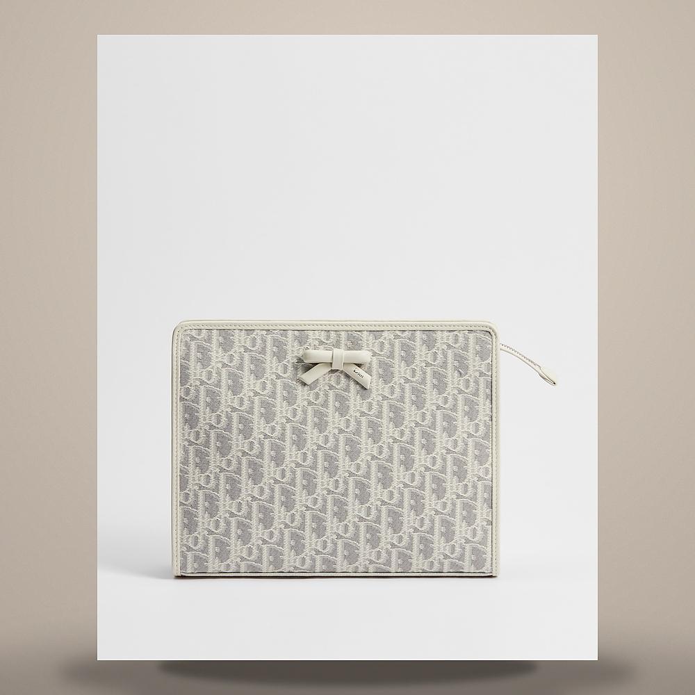 DIOR Latte Gray Oblique Jacquard Promenade D Pouch S2516PUQY M074