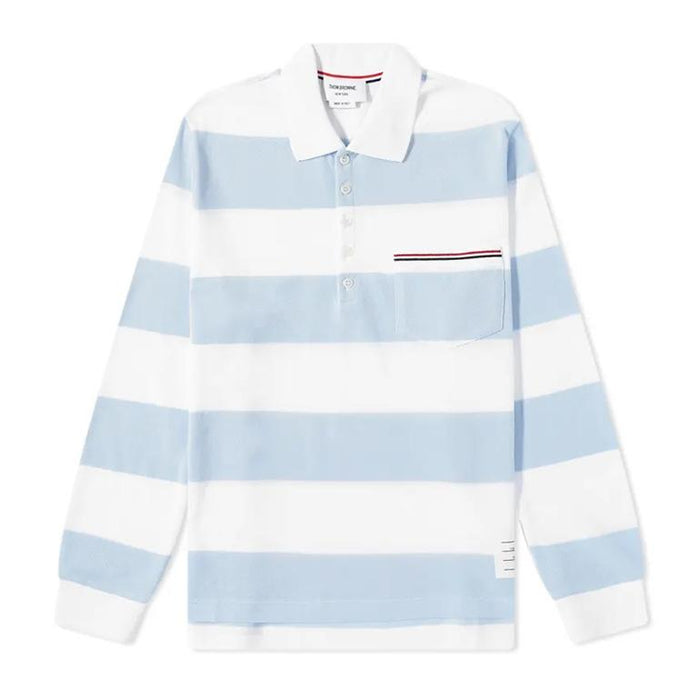 THOM BROWNE Rugby Stripe Polo Shirt Light Blue