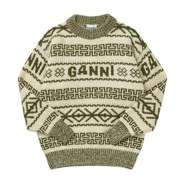 GANNI Graphic Logo Lambswool Crewneck Knit Sweater Women K2174 775