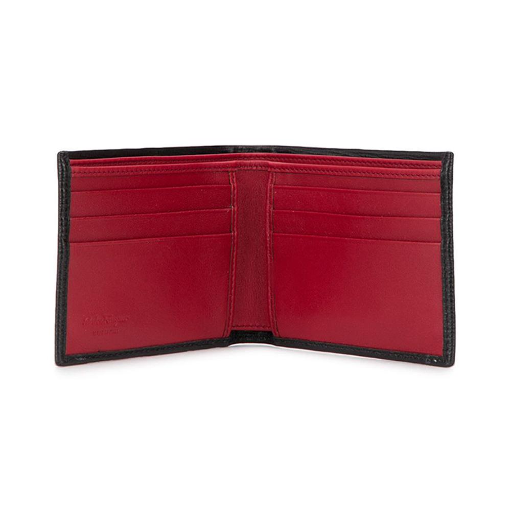Ferragamo Double Gancini Two-Tone Leather Bifold Wallet Black/Red