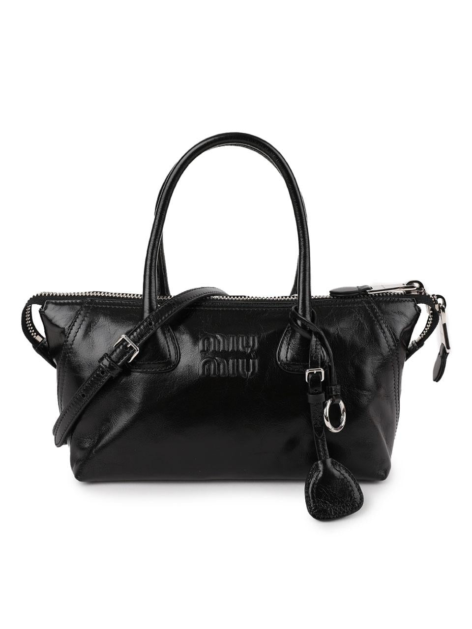 Miu Miu Glossy Leather Tote Handbag Black 5BA338 2A44 F0002
