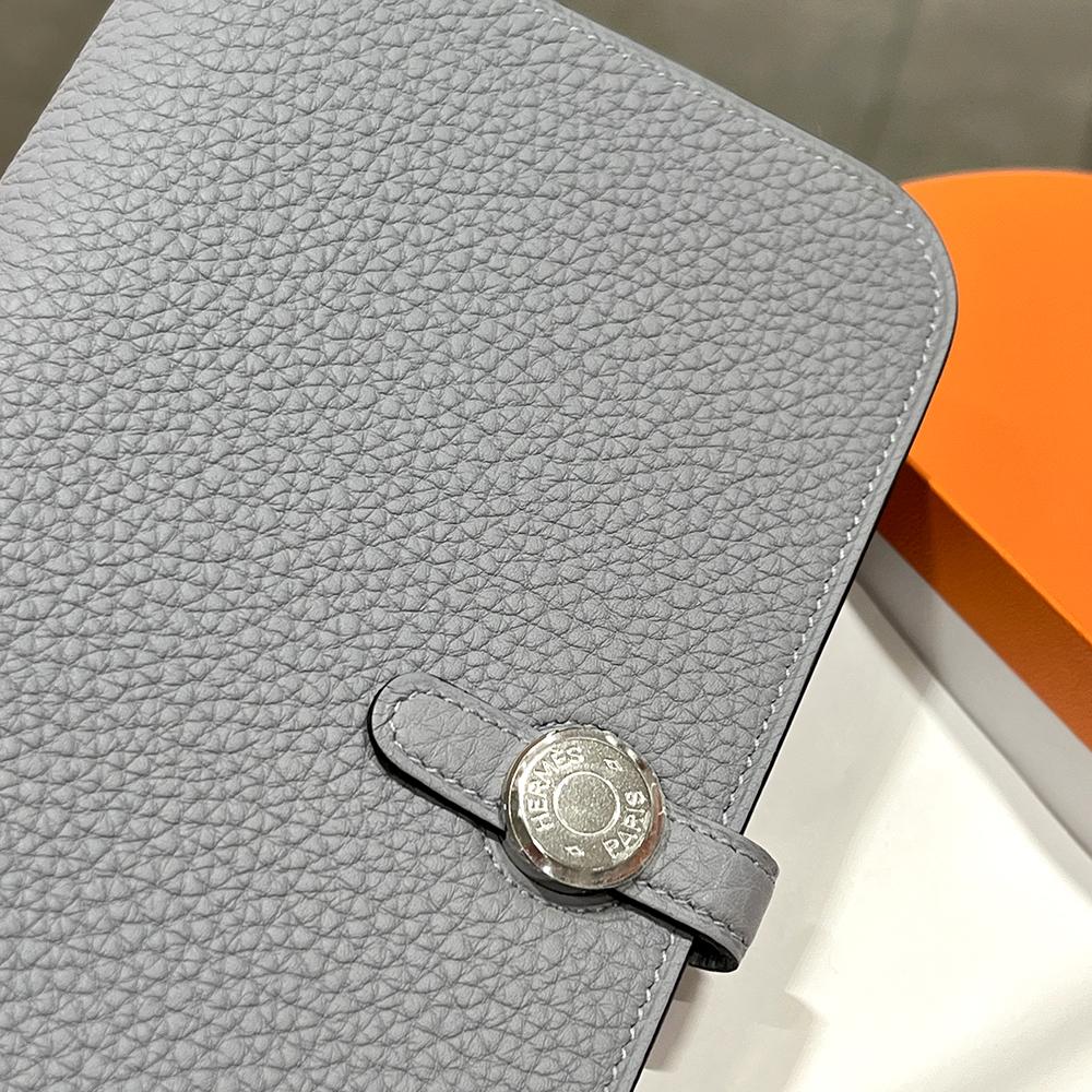 HERMES Togo Leather Dogon Long Wallet Gray Palladium Hardware