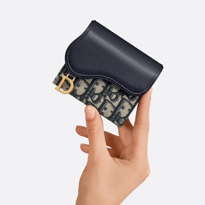 DIOR Saddle Lotus Small Wallet Blue Leather S5652CNKO M928
