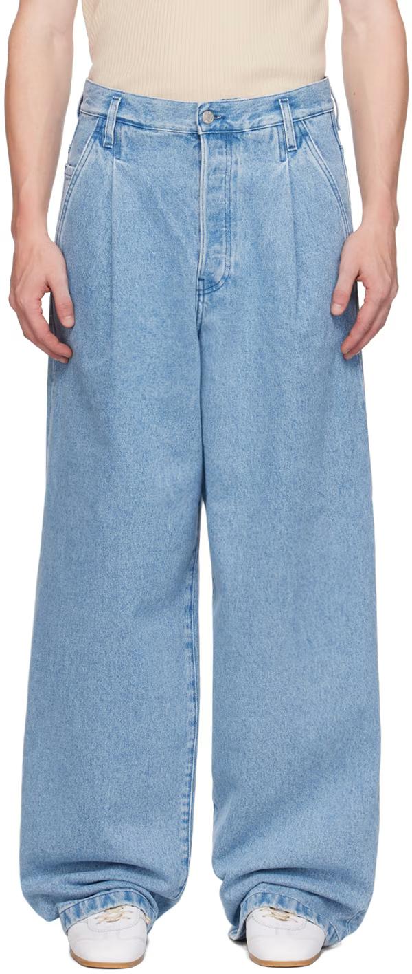 Dries Van Noten Light Blue Pleated Denim Jeans 242 020934 9383 514