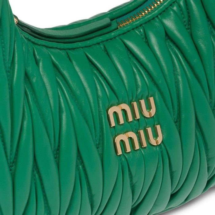 Miu Miu Matelassé Leather Shoulder Tote Bag with Gold Logo