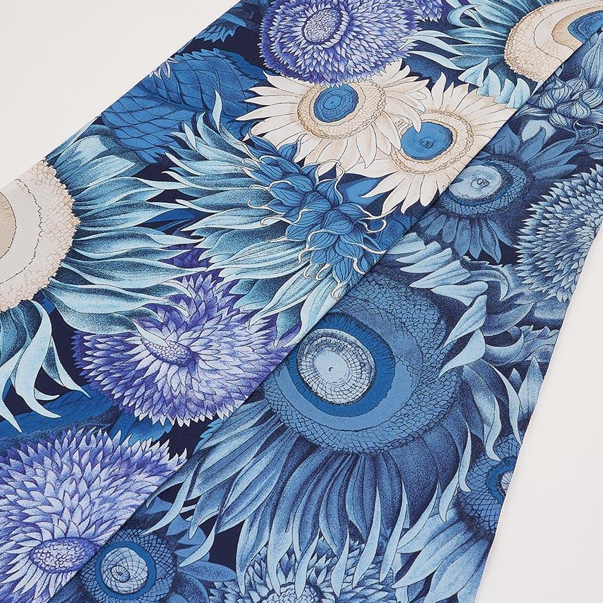 Ferragamo Sunflower Print Silk Twilly Scarf Marine Navy Women