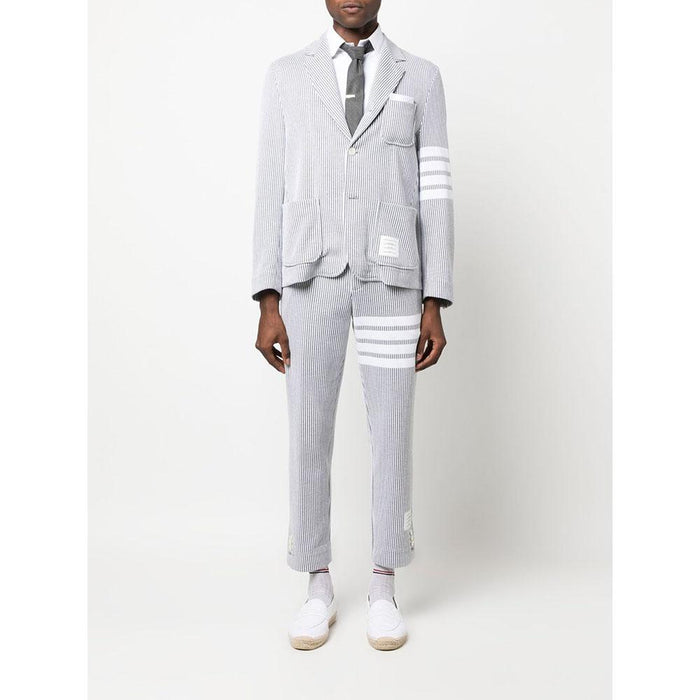 THOM BROWNE Light Gray 4-Bar Seersucker Loopback Cotton Classic Pants