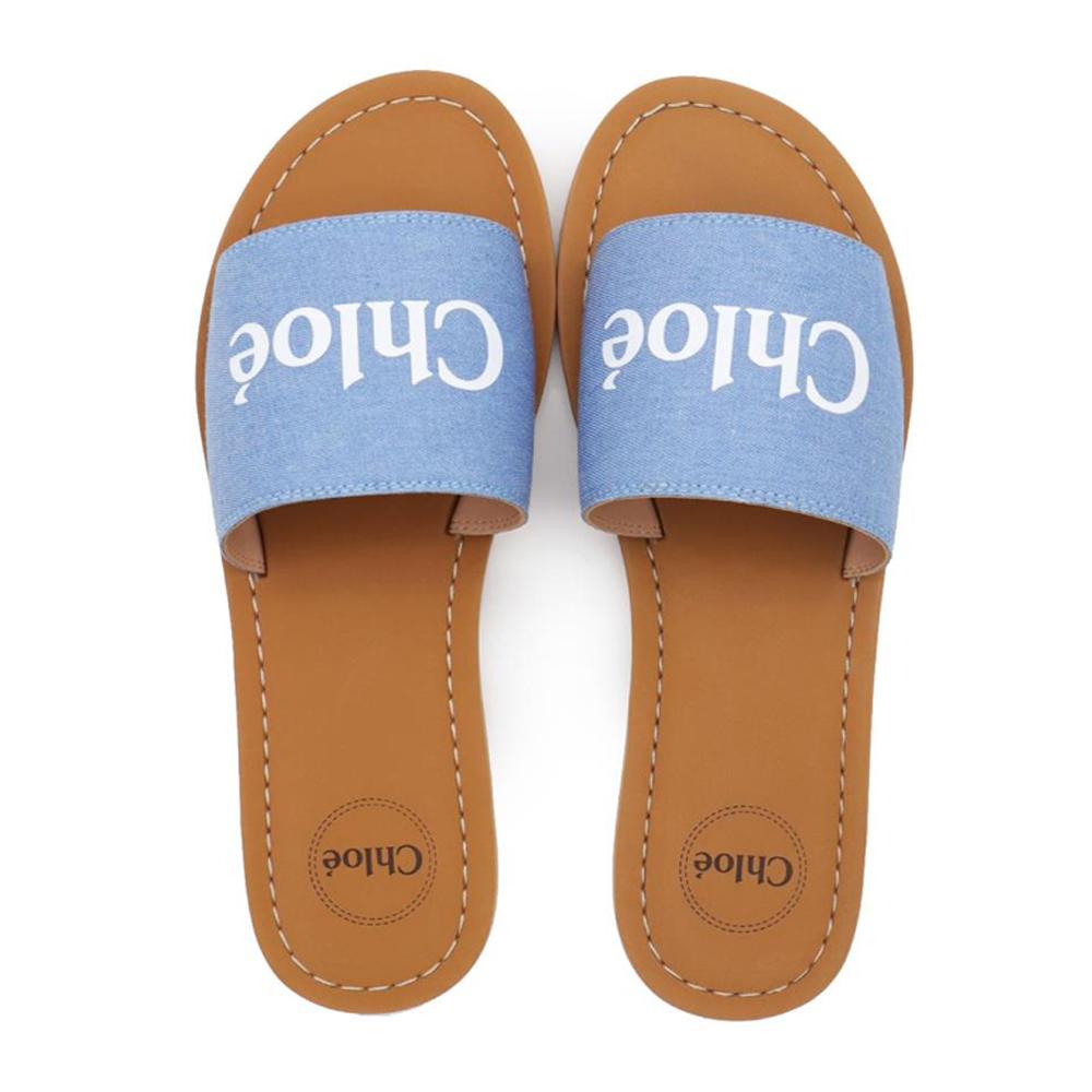 Chloe Blue Logo Denim Sandals Women