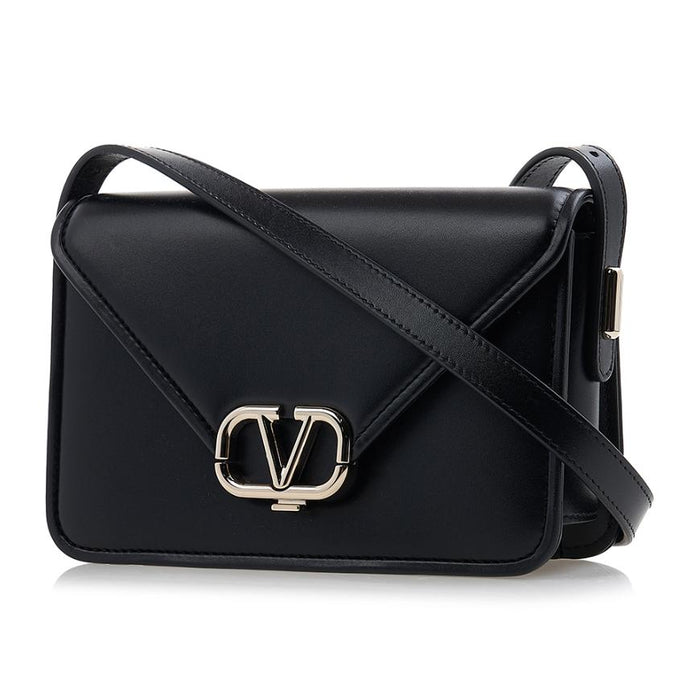 VALENTINO V-Logo Leather Shoulder Bag Black Women’s
