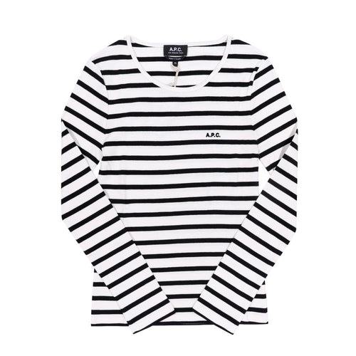 A.P.C. Ecru/Black Long Sleeve T-Shirt Women Cotton Top F26373 TAT ECRU BLACK
