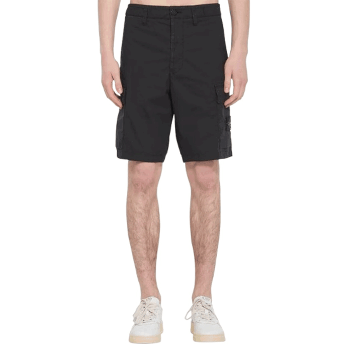 STONE ISLAND Men’s Cargo Shorts Black Cotton Ripstop Pants