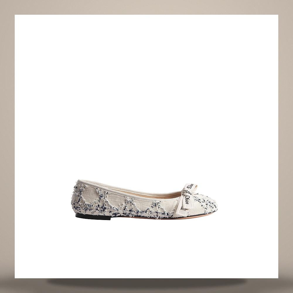 DIOR J’Adior Ballet Flats White Blue Cannage Cotton Bouclé Shoes KDF264DNF S33U
