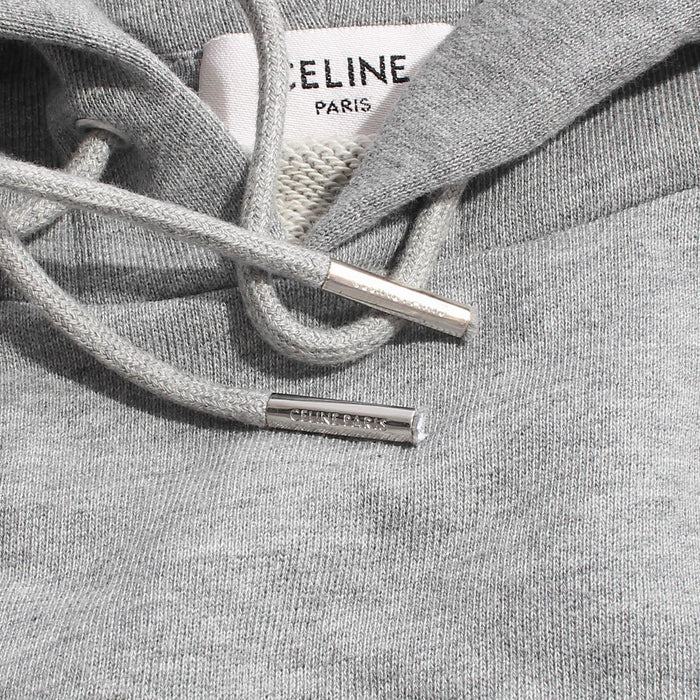 CELINE Cotton Fleece Embroidered Logo Hoodie Gray