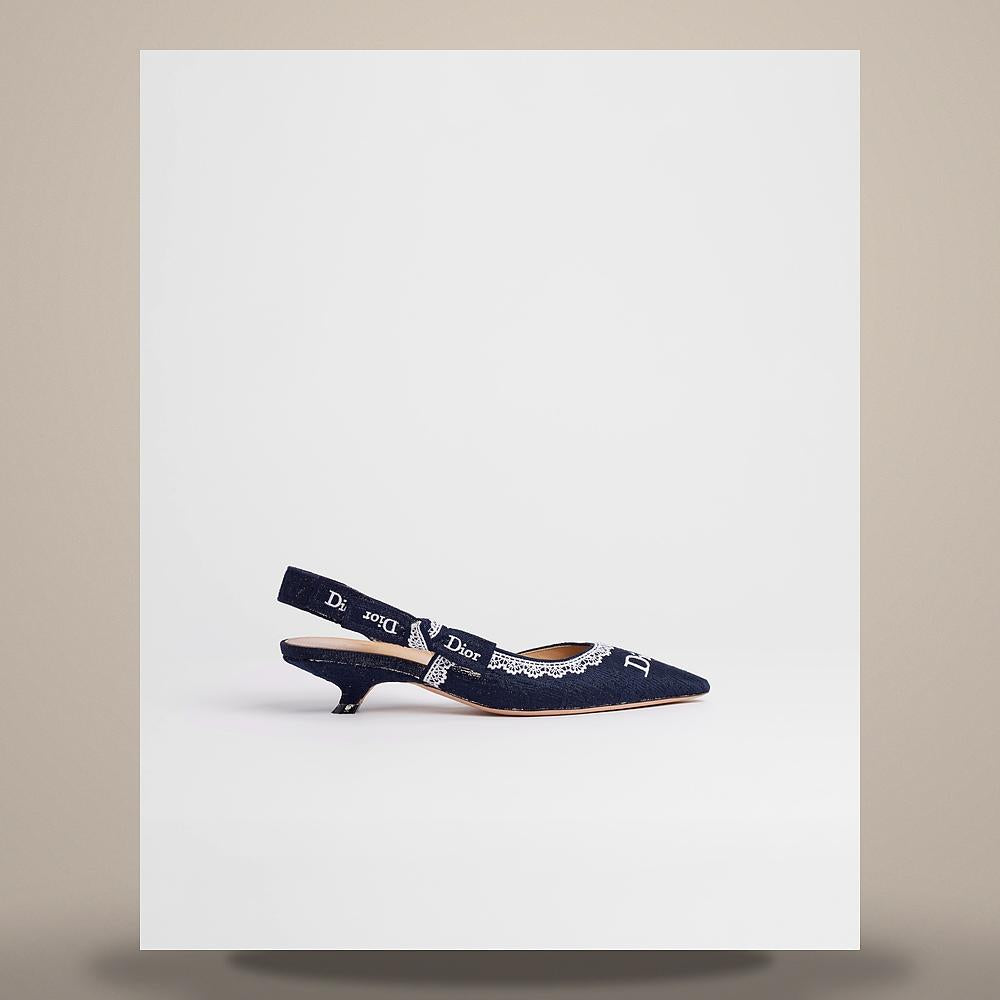 DIOR J’Adior Blue Dior Oblique Embroidered Cotton White Lace Slin KDV508OCC S32N