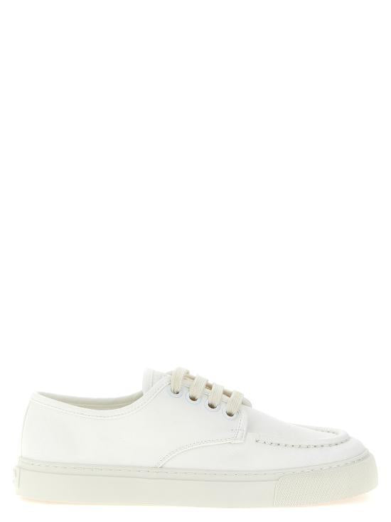 PRADA Round Toe Lace-Up Low Top Sneakers Black Leather