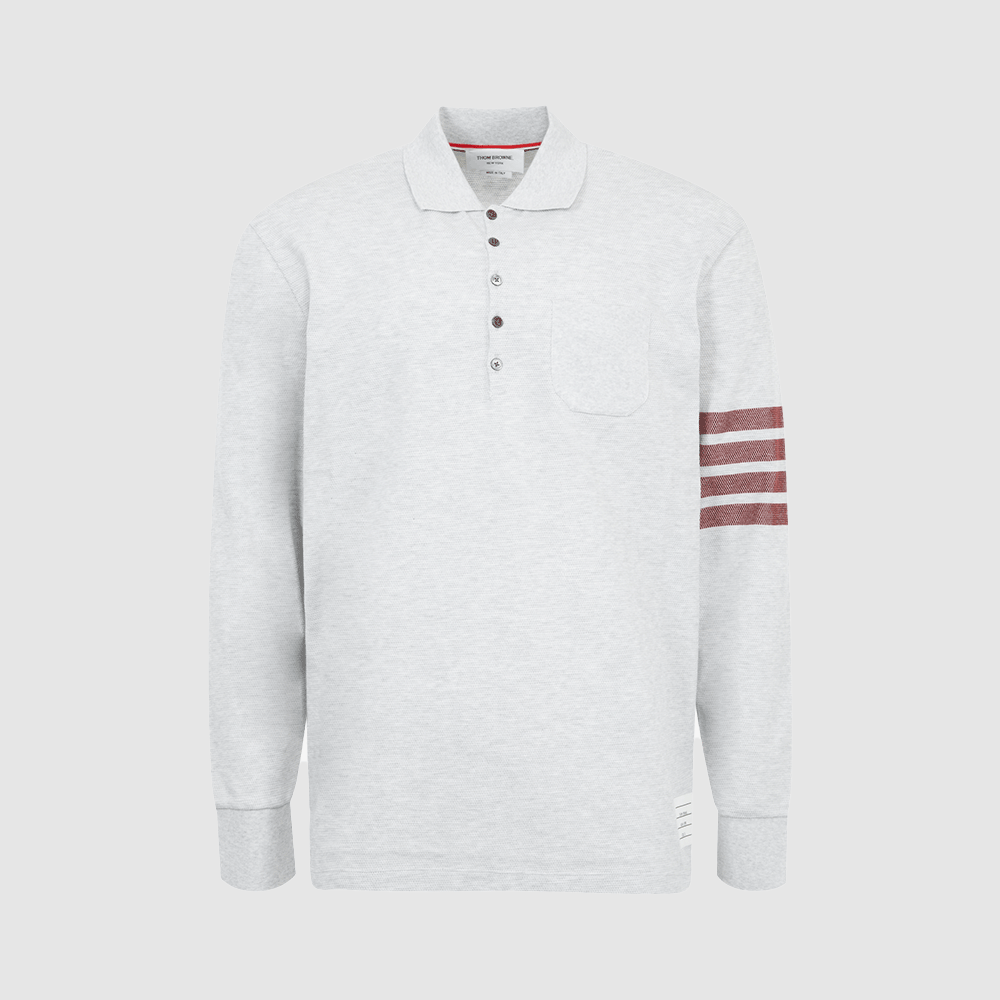THOM BROWNE Men’s 4-Bar Long Sleeve Polo Knit Sweater Gray