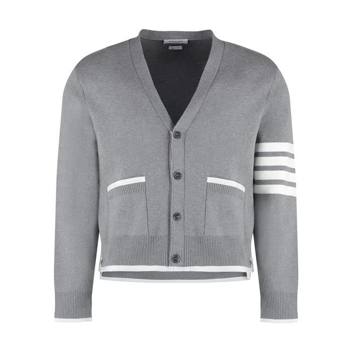 THOM BROWNE Grey 4-Bar Stitch Point Cardigan MKC460A Y3006 055
