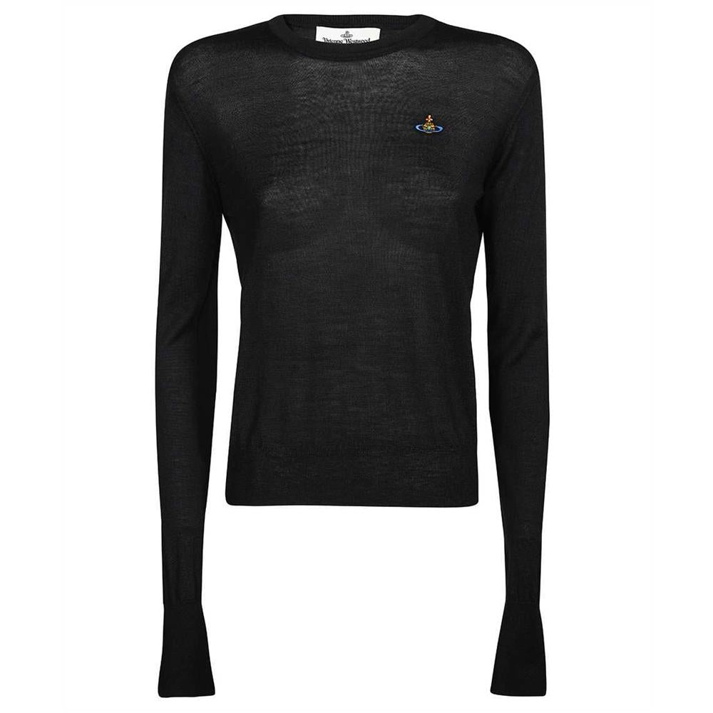 Vivienne Westwood ORB Logo Embroidered Black Crewneck Knit Sweater