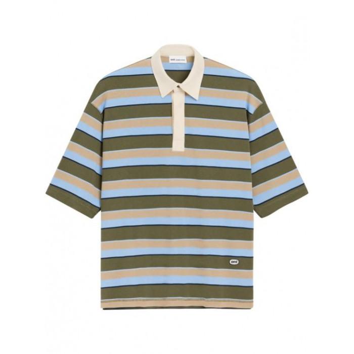 AMI Stripe Cotton Polo Shirt with Ami Patch