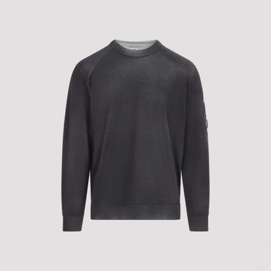 CP Company Black Round Neck Knit Sweater for Men