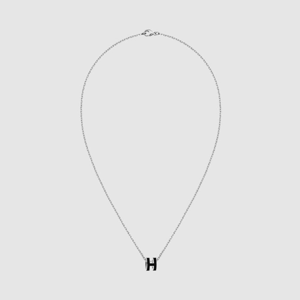HERMES Mini Pop H Necklace Palladium Hardware Black Pendant
