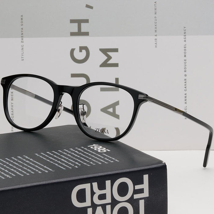Zegna Black Square Acetate Eyeglass Frames Unisex EZ5264 H 001