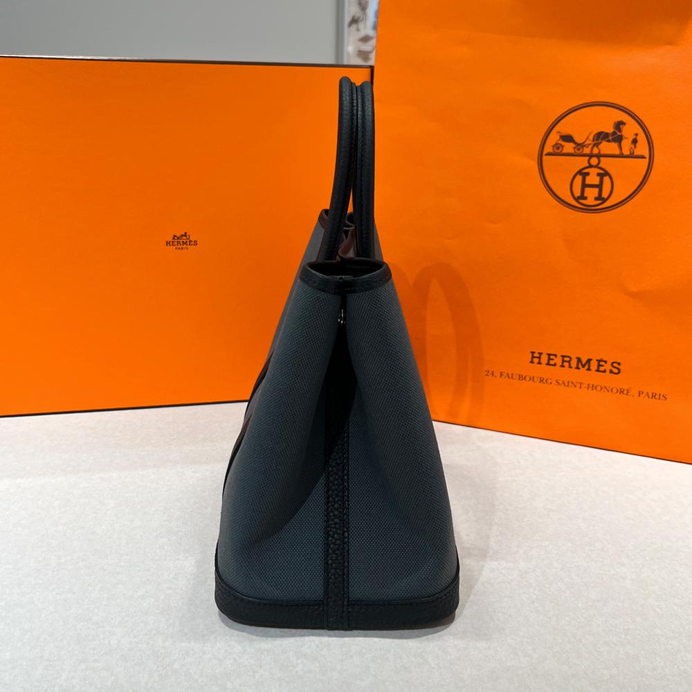 HERMES Garden Party Negonda Canvas 30 Ardoise Noir Black Palladium Tote