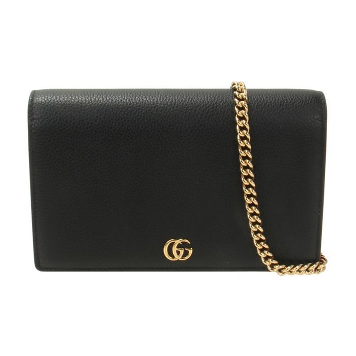 GUCCI GG Marmont Chain Wallet Black Leather Shoulder Bag