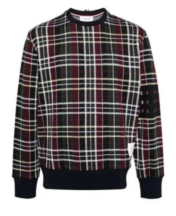 THOM BROWNE 4-Bar Stripe Jacquard Cotton Crewneck Sweater