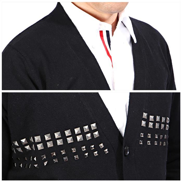The Editor Men’s Studded Cardigan Black Knit 6943 N11
