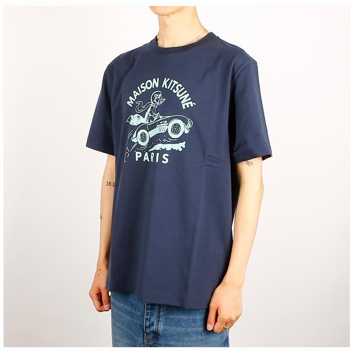 Maison Kitsune Racing Fox Comfort T-Shirt Navy Cotton Men