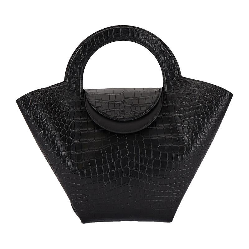 Bottega Veneta Black Crocodile Leather Doll Tote Bag