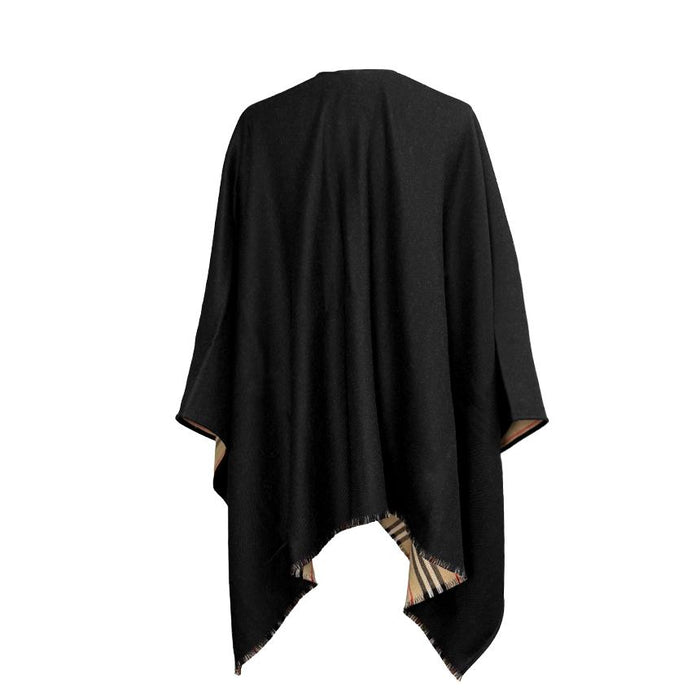 BURBERRY Icon Stripe Wool Reversible Cape Poncho Black