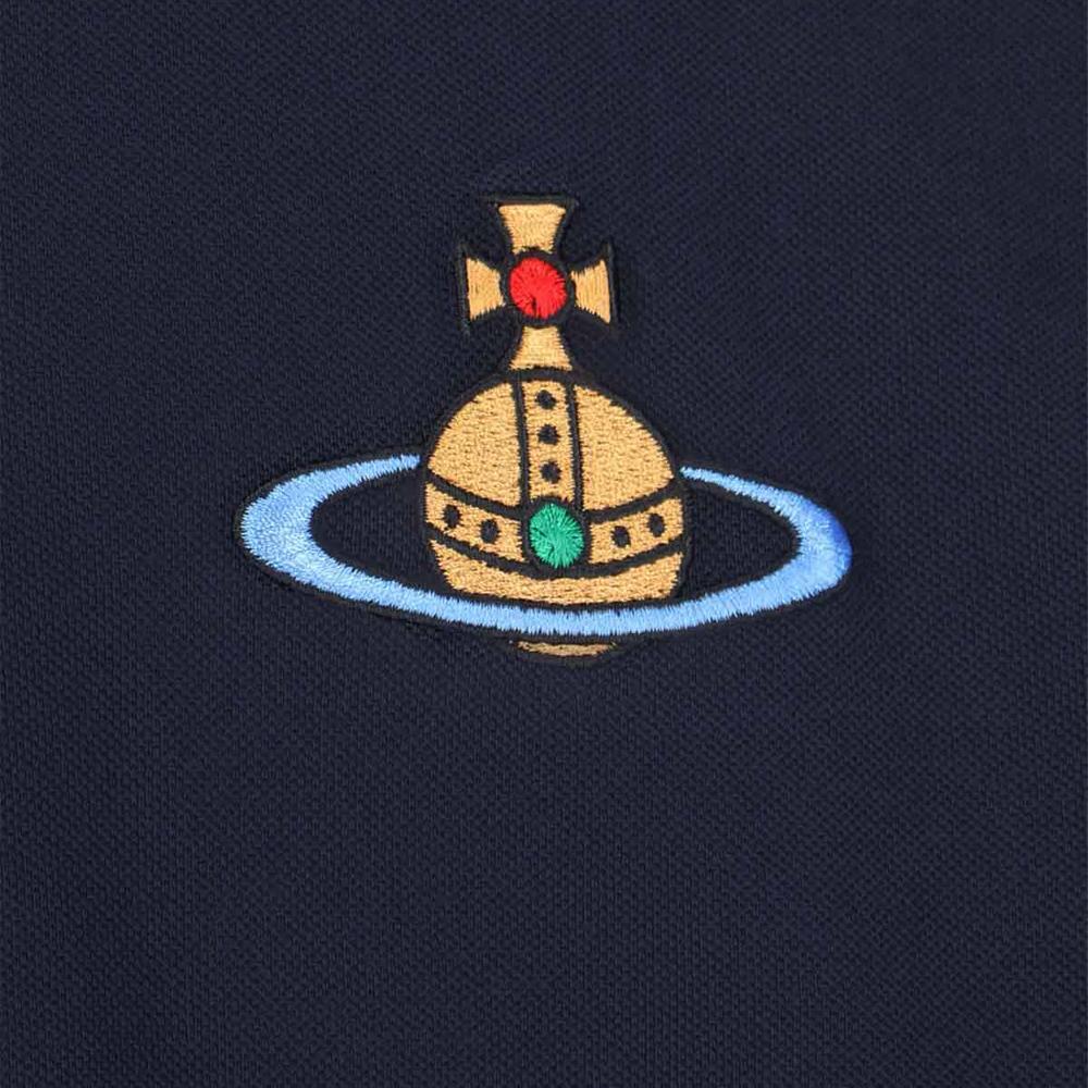 Vivienne Westwood ORB Logo Long Sleeve Polo Shirt Navy