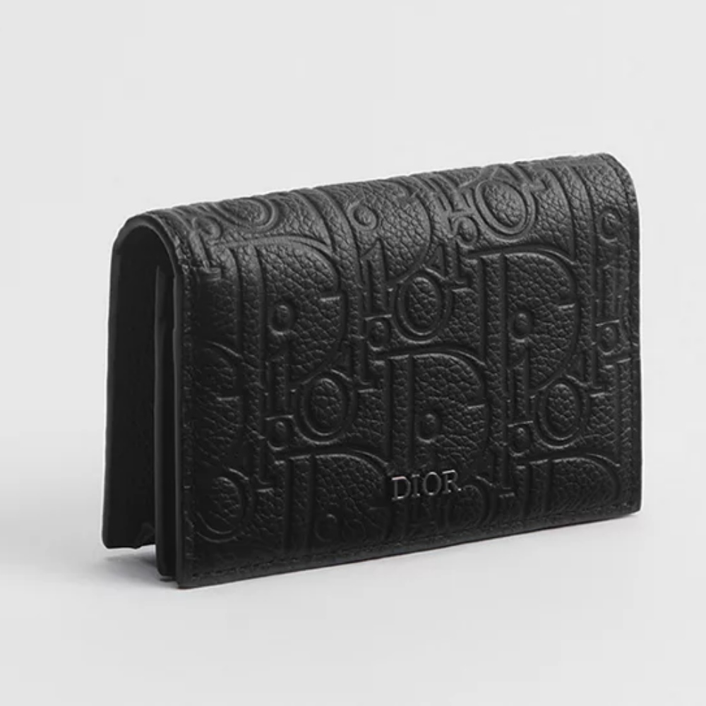 DIOR Oblique Business Card Holder Men Black Leather Card Wallet