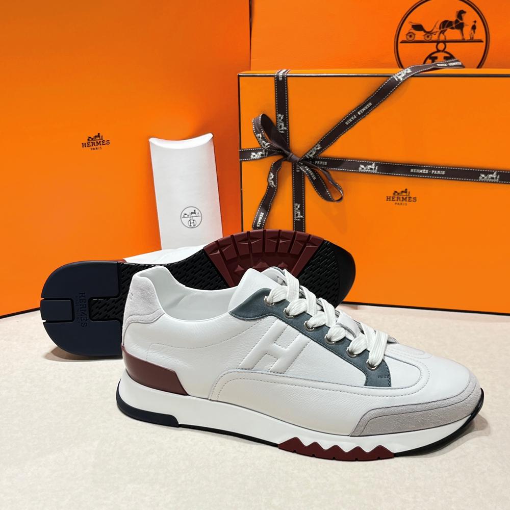 HERMES Trail Sneakers Calfskin White Multi-Color Low-Top Men’s