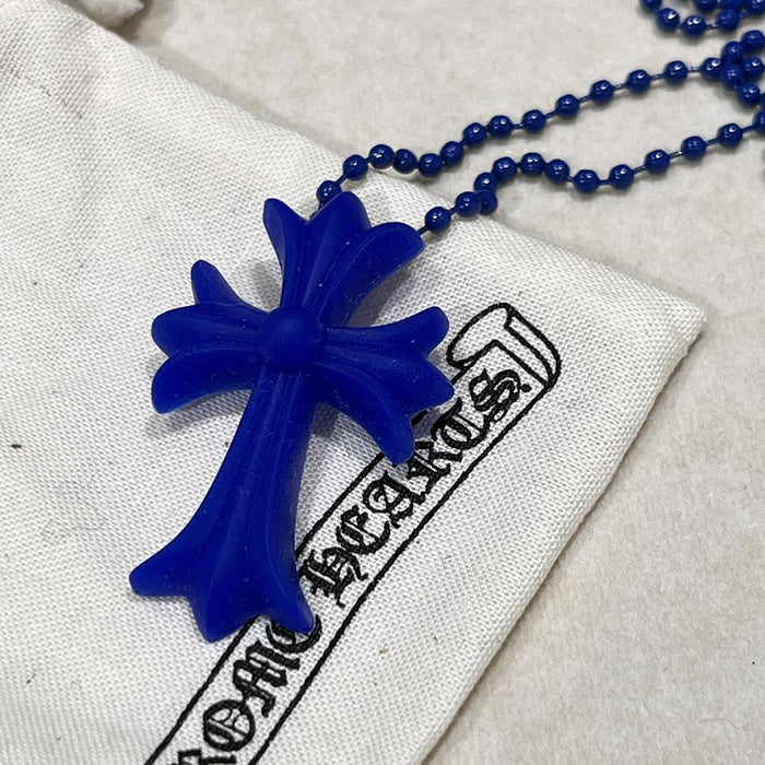 Chrome Hearts Dark Blue CH Cross Pendant Necklace Unisex