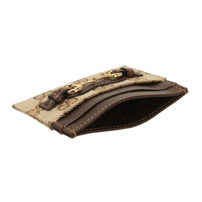 GUCCI Horsebit Leather Card Case Wallet Beige Brown