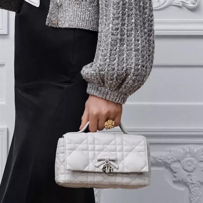 DIOR My Tender Dior Top Handle Bag Mini Shoulder Bag Gray Leather