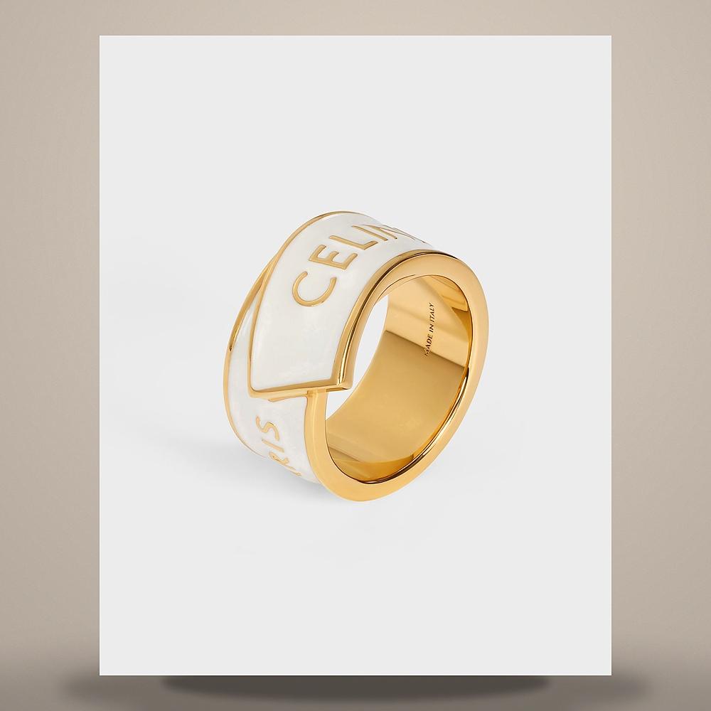 CELINE Triomphe Signet Ring Varnished Gold-Finish Brass Poppy Red B107N3F86 GJY8