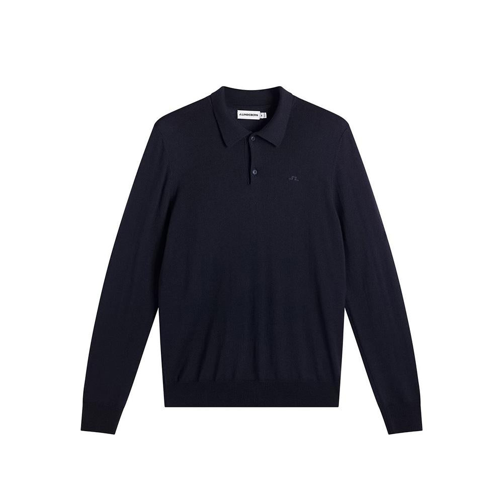 J LINDEBERG Men’s Merino Knit Long-Sleeve Polo Zip-Up Navy