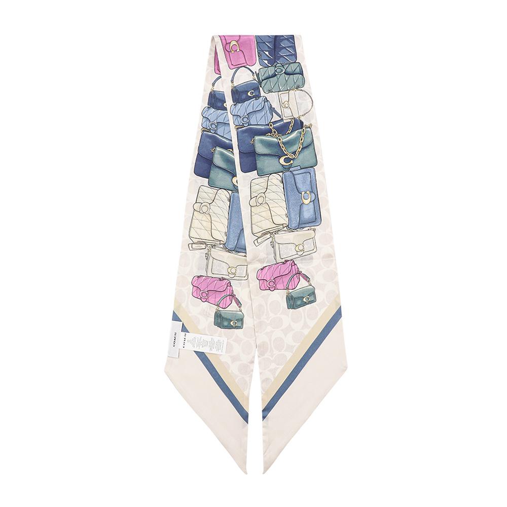 Coach Stacked Tabby Bag Print Skinny Silk Scarf Chalk Multi