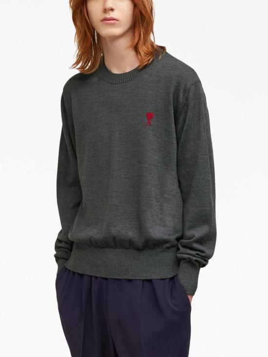 AMI Wool Crewneck Sweater for Men HKS111 KN0025 055 GRAY DOM